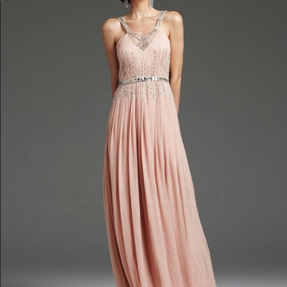 RARE MIGNONETTE POWDER PINK PLEATED CRYSTAL GOWN